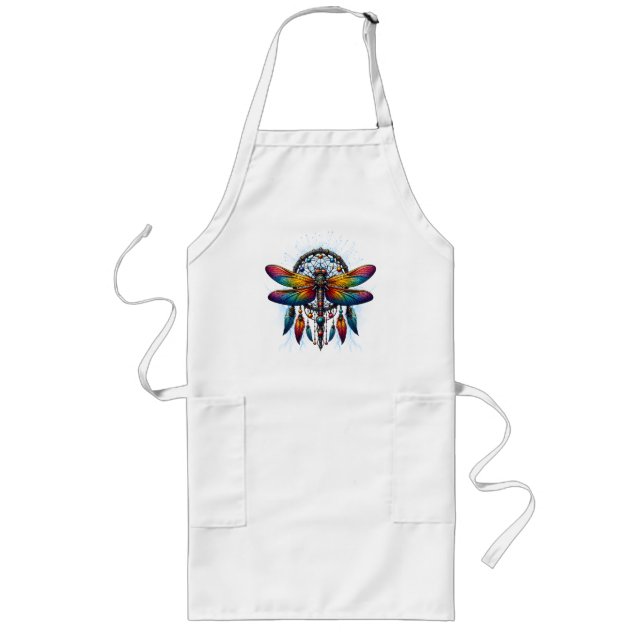 Colorful Psychedelic Dragonfly Dreamcatcher Boho Long Apron (Front)
