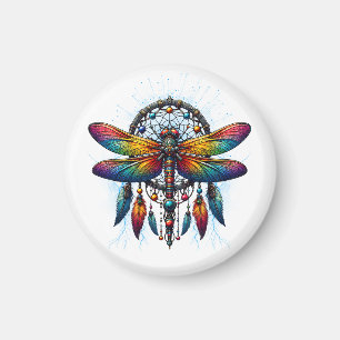 Colorful Psychedelic Dragonfly Dreamcatcher Boho Magnet