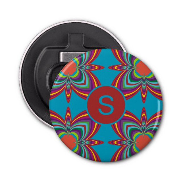 Colorful Psychedelic Geometric Pattern Monogram Bottle Opener (Front)