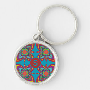 Colorful Psychedelic Geometric Pattern Monogram Keychain
