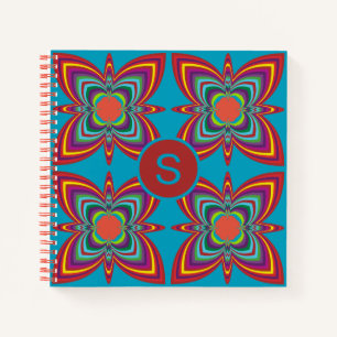 Colorful Psychedelic Geometric Pattern Monogram Notebook