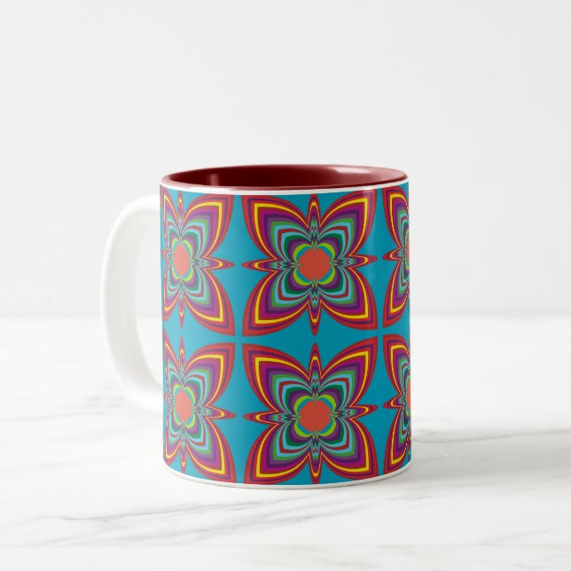 Colorful Psychedelic Geometric Pattern Two-Tone Coffee Mug (Front Left)