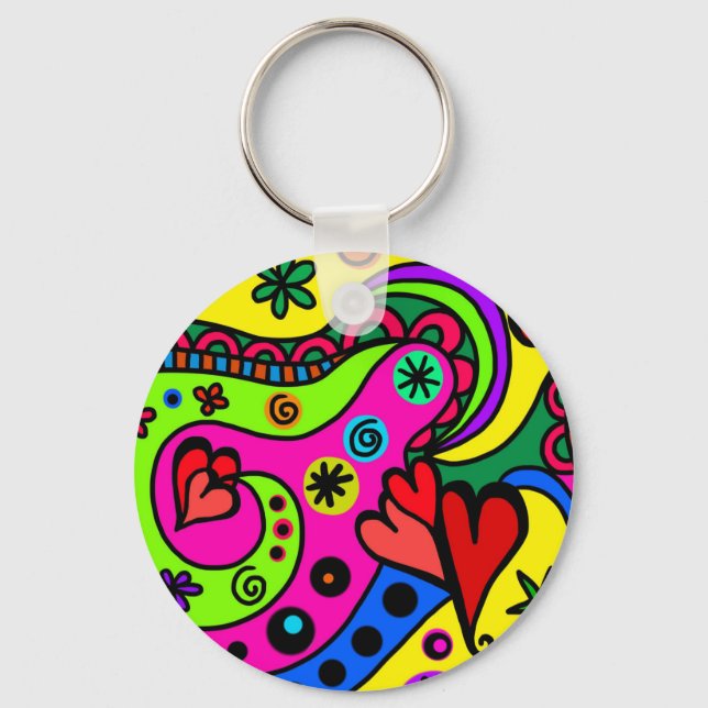 Colorful psychedelic hippy keyring (Front)