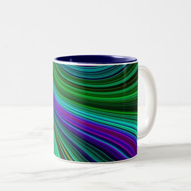 Colorful Psychedelic Lines Design Zweifarbige Tass Two-Tone Coffee Mug (Front Right)