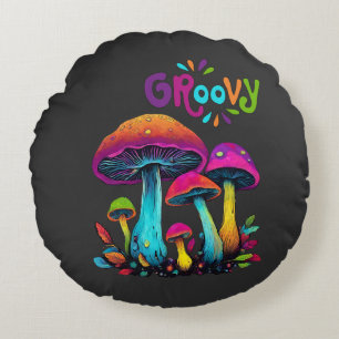 Colorful Psychedelic Mushrooms Round Pillow