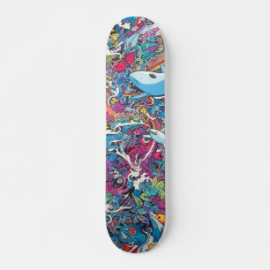 Colorful psychedelic sea creatures skateboard