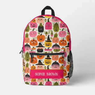 Colorful Pumpkins Whimsical Halloween Custom Name Printed Backpack
