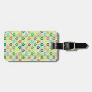 Colorful puppy paw prints luggage tag