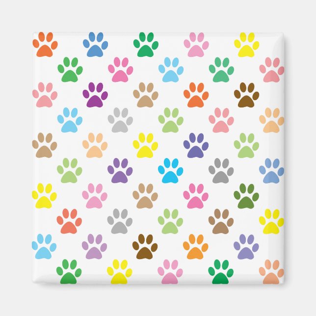Colorful puppy paw prints pattern magnet (Front)