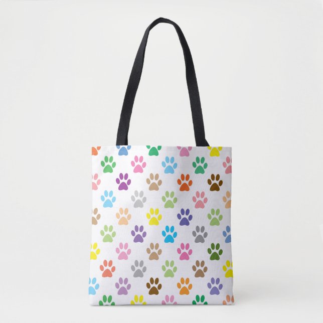Colorful puppy paw prints pattern tote bag (Front)