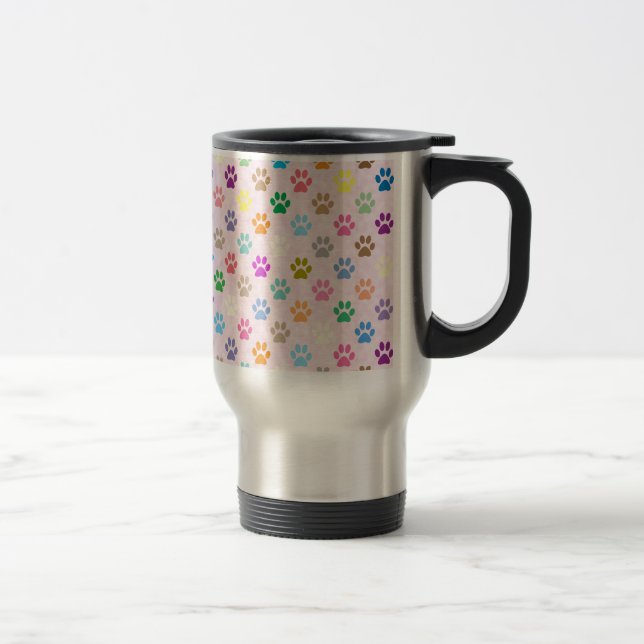 Colorful puppy paw prints pattern travel mug (Right)