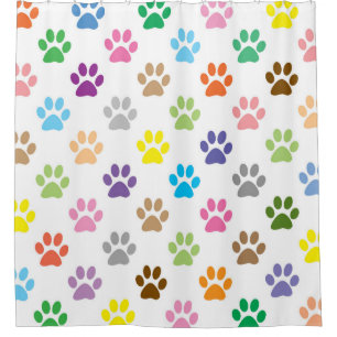 Colorful puppy paw prints shower curtain