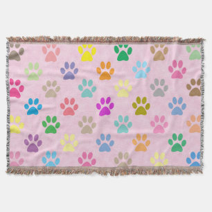 Colorful puppy paw prints throw blanket