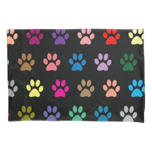 Colorful puppy paws pattern pillowcase