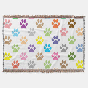 Colorful puppy paws pattern throw blanket