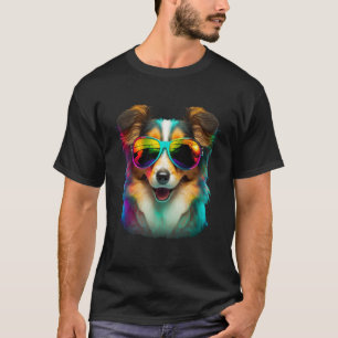 Colorful puppy wearing glasses graphic T-Shirt