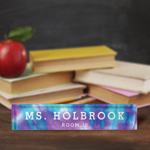 Colorful Purple Blue Tie Dye Teacher's Nameplate