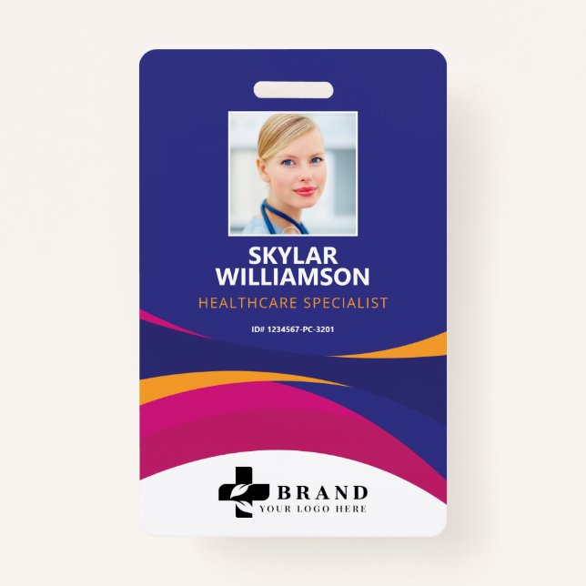 Colorful Purple Flowing Design Medical ID & Logo Badge (Front)
