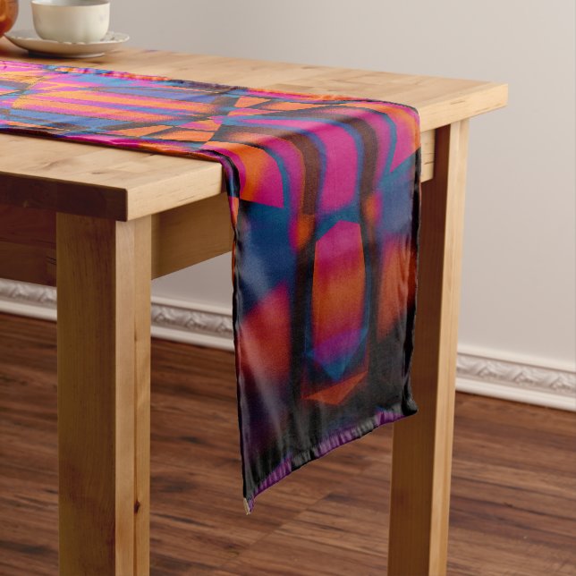 Colorful purple kaleidoscope pattern short table runner (In Situ)