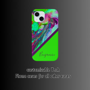 colorful purple neon green chic cool marble  iPhone 15 case