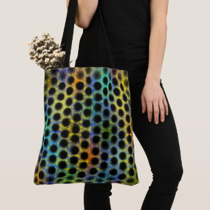 Colorful purse with black ball and risk. tote bag