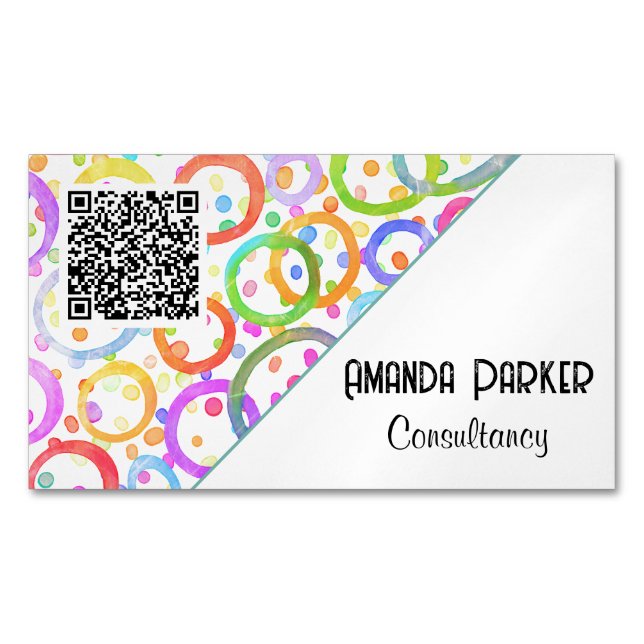 Colorful QR Code Watercolour Modern Simple Magnetic Business Card (Front)