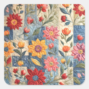 Colorful quilt pattern square sticker