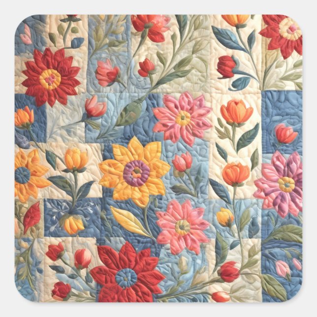Colorful quilt pattern square sticker (Front)
