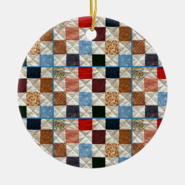 Colorful quilt squares pattern ceramic ornament (Front)