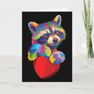 Colorful Raccoon Hugging Heart Pop Art Illustratio Card