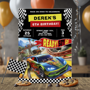 Colorful Race Car Birthday Party Invitation