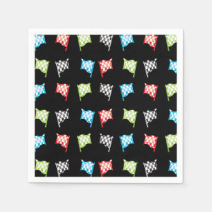 Colorful Racing Flags on Black Birthday Party Napkin