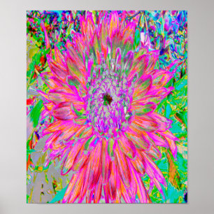 Colorful Rainbow Abstract Decorative Dahlia Flower Poster