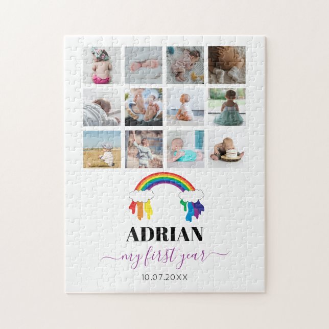 Colorful Rainbow Baby First Year Photo Collage Jigsaw Puzzle (Vertical)