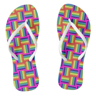 Colorful Rainbow Block Pattern Flip Flops