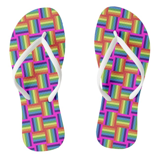 Colorful Rainbow Block Pattern Flip Flops (Footbed)