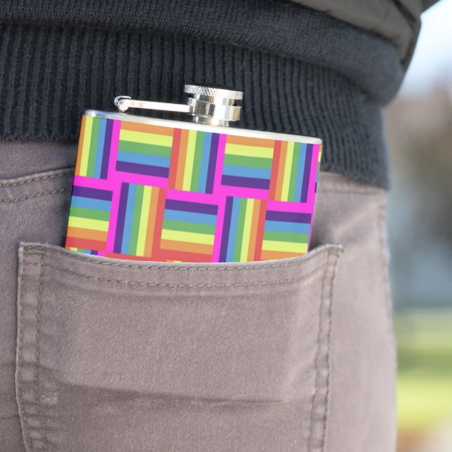 Colorful Rainbow Block Pattern Hip Flask (In Situ)