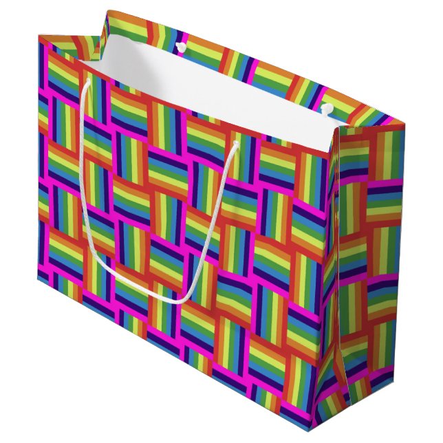 Colorful Rainbow Block Pattern Large Gift Bag (Front Angled)