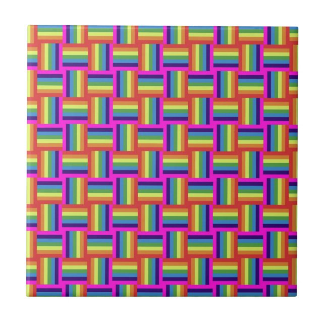 Colorful Rainbow Block Pattern Tile (Front)
