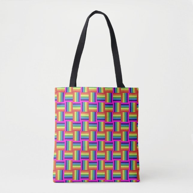 Colorful Rainbow Block Pattern Tote Bag (Front)