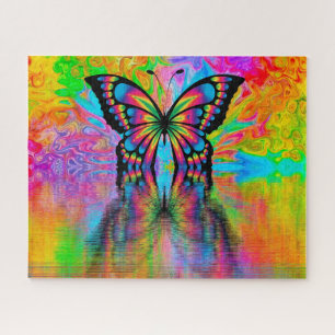 Colorful Rainbow Butterfly Reflection Jigsaw Puzzle