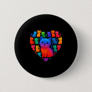 Colorful Rainbow Cats Heart Valentines Day Cat Gra 2 Inch Round Button