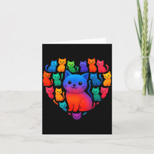 Colorful Rainbow Cats Heart Valentines Day Cat Gra Card