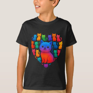 Colorful Rainbow Cats Heart Valentines Day Cat Gra T-Shirt