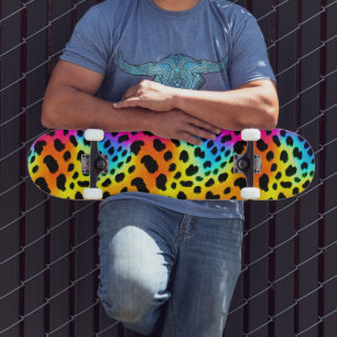 Colorful Rainbow Cheetah Seamless Pattern   Skateboard