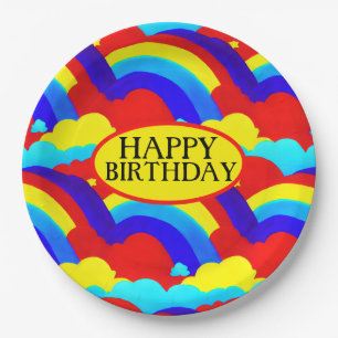 Colorful Rainbow Clouds Kids Pattern  Paper Plate