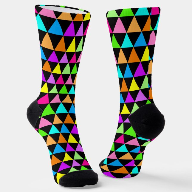 Colorful Rainbow Colors Triangle Design Socks (Angled)
