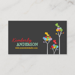 Colorful Rainbow Dots Trees And Cute Tweet Birds Business Card