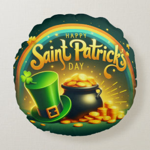 Colorful rainbow gold Saint Patrick's Day Round Pillow