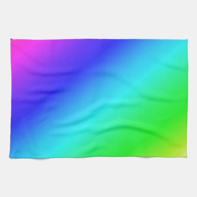 Colorful Rainbow Green Blue Purple Diagonal Blend Kitchen Towel (Horizontal)